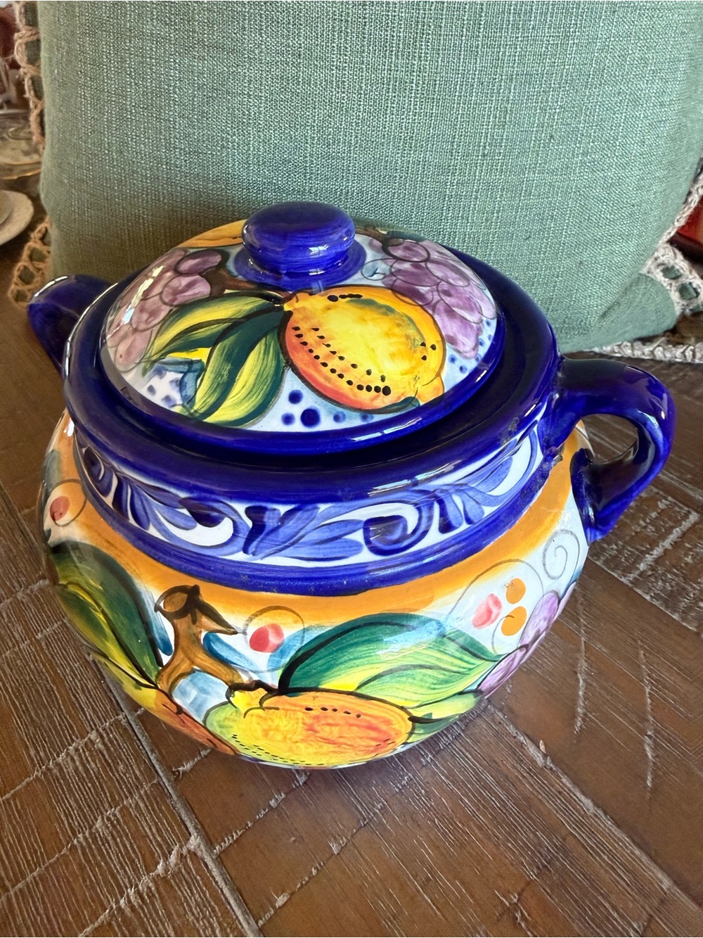 Vintage Nairobi Capri Italian Majolica Biscotti Jar Hand Painted Lemon Cookie